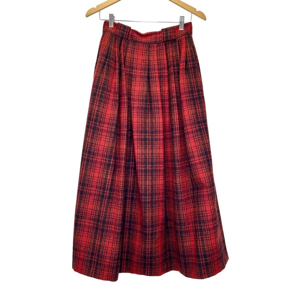 Ralph Lauren Vintage Maxi Skirt Wool Pleated Lined Plaid Size 8 Red Tartan Retro